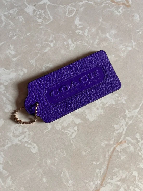 Coach Large Purple Pebbled Leather Tag with Gold Chain - Picture 1 of 1